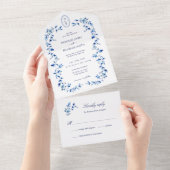Monogrammed Blue en white delft All In One Uitnodiging (Afscheurbaar)