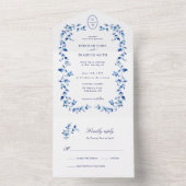 Monogrammed Blue en white delft All In One Uitnodiging (Binnen)