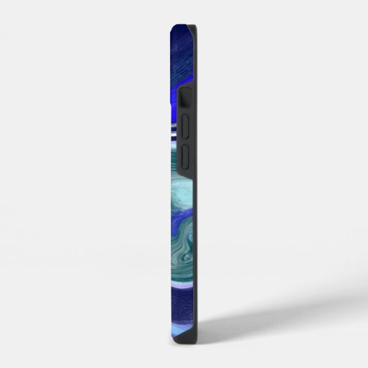 Monogrammed Blue en White Marble Fluid Art iPhone Hoesje (Linkerkant)