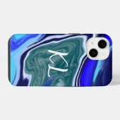 Monogrammed Blue en White Marble Fluid Art iPhone Hoesje (Achterkant horizontaal)