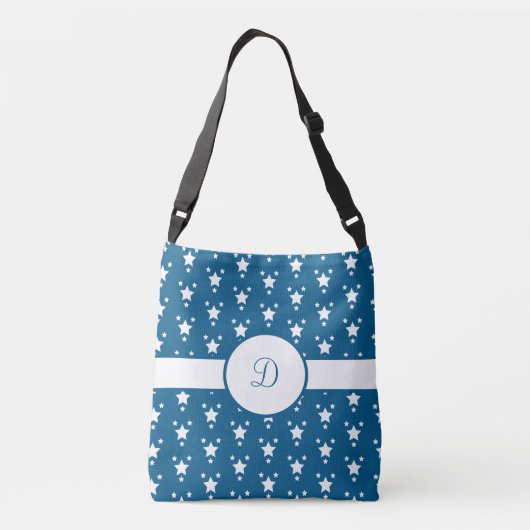Monogrammed Blue en White Stars Patriotic Crossbody Tas (Achterkant)