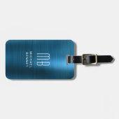 Monogrammed Blue Faux, geborsteld metaal Bagagelabel (Voorkant horizontaal)