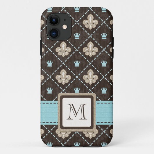 Monogrammed Blue Fleur de Lis Case-Mate iPhone Case (Achterkant)