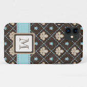 Monogrammed Blue Fleur de Lis Case-Mate iPhone Case (Achterkant (horizontaal))