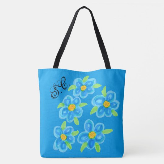 Monogrammed Blue Floral Tas bag (Achterkant)
