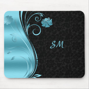 Monogrammed Blue Flowers Muismat