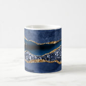 Monogrammed Blue Glitter Agate Marble Trendy Koffiemok (Center)