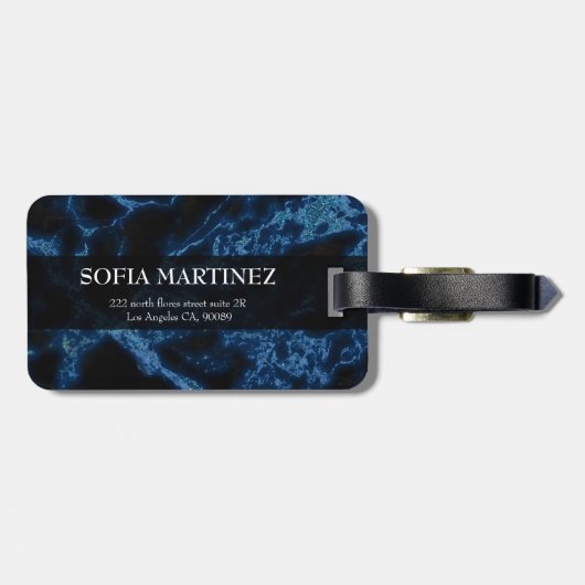 Monogrammed Blue Glitter White Sparks Bagagelabel (Achterkant horizontaal)