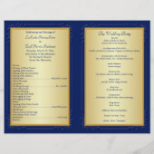 Monogrammed Blue, Gold Floral Wedding Programme (Achterkant)