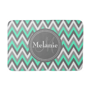 Monogrammed Blue & Gray Chevron Pattern Badmat