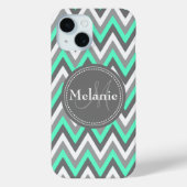 Monogrammed Blue & Gray Chevron Pattern Case-Mate iPhone Case (Achterkant)