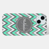 Monogrammed Blue & Gray Chevron Pattern Case-Mate iPhone Case (Achterkant (horizontaal))