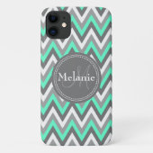 Monogrammed Blue & Gray Chevron Pattern Case-Mate iPhone Case (Achterkant)