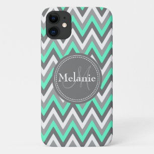 Monogrammed Blue & Gray Chevron Pattern Case-Mate iPhone Case