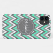 Monogrammed Blue & Gray Chevron Pattern Case-Mate iPhone Case (Achterkant (horizontaal))