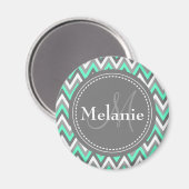 Monogrammed Blue & Gray Chevron Pattern Magneet (Voorkant / Achterkant)