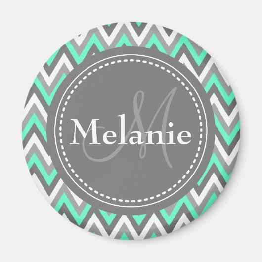 Monogrammed Blue & Gray Chevron Pattern Magneet (Voorkant)