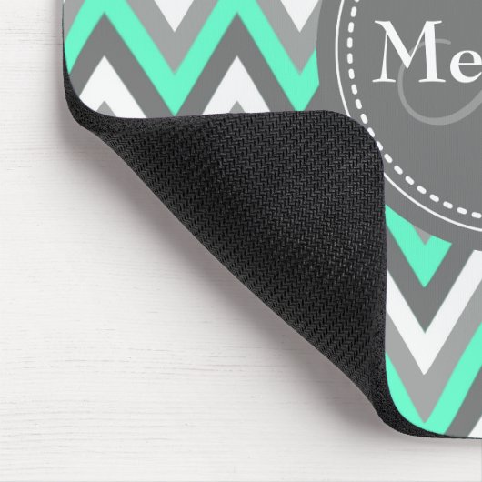 Monogrammed Blue & Gray Chevron Pattern Muismat (Hoek)