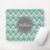 Monogrammed Blue & Gray Chevron Pattern Muismat (Met muis)