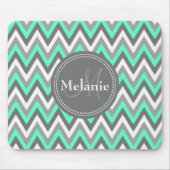 Monogrammed Blue & Gray Chevron Pattern Muismat (Voorkant)