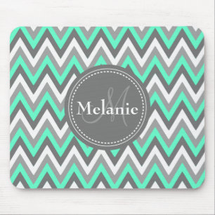 Monogrammed Blue & Gray Chevron Pattern Muismat