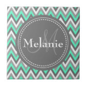 Monogrammed Blue & Gray Chevron Pattern Tegeltje (Voorkant)