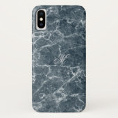 Monogrammed Blue Gray Marble Pattern Case-Mate iPhone Case (Achterkant)