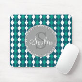Monogrammed Blue Green Diamdons Pattern Muismat (Met muis)
