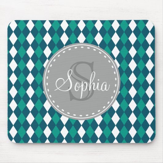 Monogrammed Blue Green Diamdons Pattern Muismat (Voorkant)