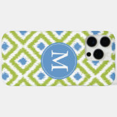 Monogrammed Blue Green Diamond Ikat Pattern Case-Mate iPhone Case (Achterkant (horizontaal))