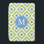 Monogrammed Blue Green Diamond Ikat Pattern iPad Mini Cover<br><div class="desc">Stijlvol en stijlvol ontwerp kenmerkt een kleurrijk en trendy ruitvormig ikatpatroon en kan met uw monogram,  initiaal,  naam,  of om het even welke tekst van uw keus worden gepersonaliseerd.</div>