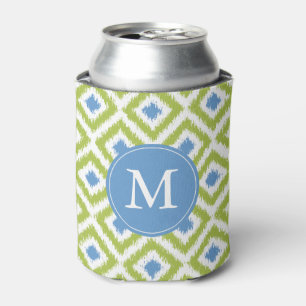 Monogrammed Blue Green Ikat Diamonds Pattern Blikjeskoeler