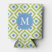 Monogrammed Blue Green Ikat Diamonds Pattern Blikjeskoeler (Voorkant)
