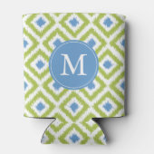 Monogrammed Blue Green Ikat Diamonds Pattern Blikjeskoeler (Achterkant)