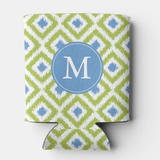 Monogrammed Blue Green Ikat Diamonds Pattern Blikjeskoeler (Achterkant)