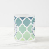 Monogrammed Blue Green Moroccan Lattice Pattern Matglas Koffiemok (Center)