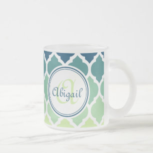 Monogrammed Blue Green Moroccan Lattice Pattern Matglas Koffiemok