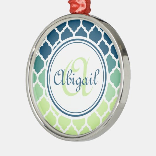 Monogrammed Blue Green Moroccan Lattice Pattern Metalen Ornament (Links)