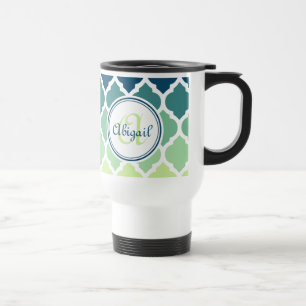 Monogrammed Blue Green Moroccan Lattice Pattern Reisbeker