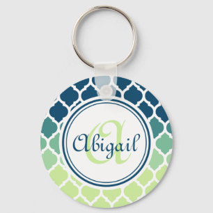 Monogrammed Blue Green Moroccan Lattice Pattern Sleutelhanger