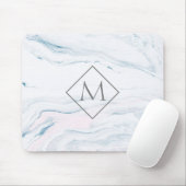 Monogrammed Blue Grey and Pink Marble Muismat (Met muis)