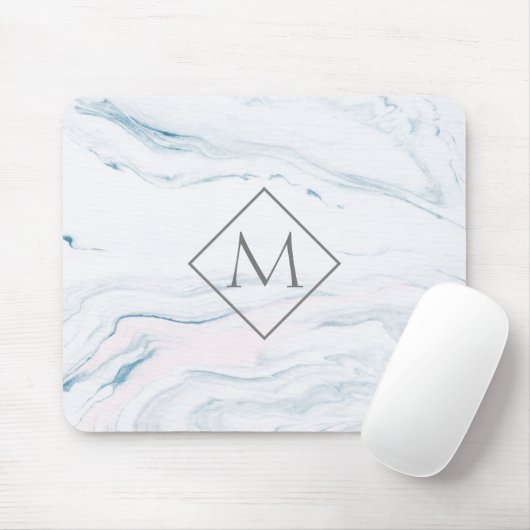 Monogrammed Blue Grey and Pink Marble Muismat (Met muis)