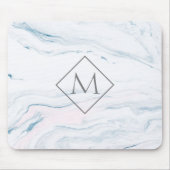 Monogrammed Blue Grey and Pink Marble Muismat (Voorkant)