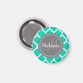 Monogrammed Blue & Grey Quatrefoil Magneet (Voorkant / Achterkant)