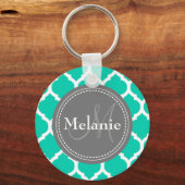 Monogrammed Blue & Grey Quatrefoil Sleutelhanger (Voorkant)
