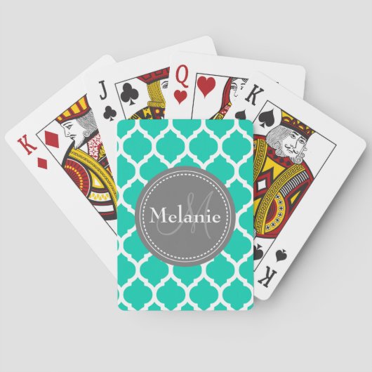 Monogrammed Blue & Grey Quatrefoil Speelkaarten (Achterkant)