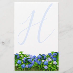 Monogrammed Blue Hydrangea Garden Writing Paper