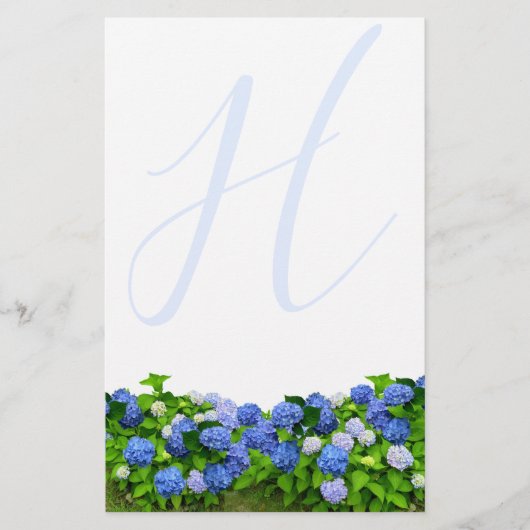 Monogrammed Blue Hydrangea Garden Writing Paper (Voorkant)