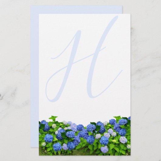Monogrammed Blue Hydrangea Garden Writing Paper (Voorkant / Achterkant)