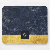 Monogrammed Blue Marble Faux Gold Texture Print Muismat (Voorkant)